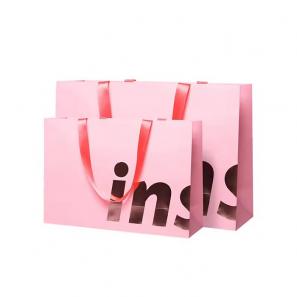 Custom design foil logo pink paper shopping bags for cosmetic